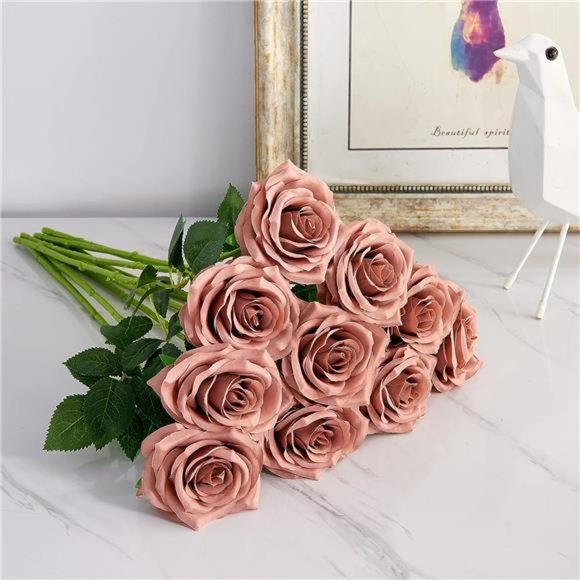 Artificial Rose 10pcs Open Flower Bouquet FauxRose Stems for Wedding Arrangement - Picture 5 of 6